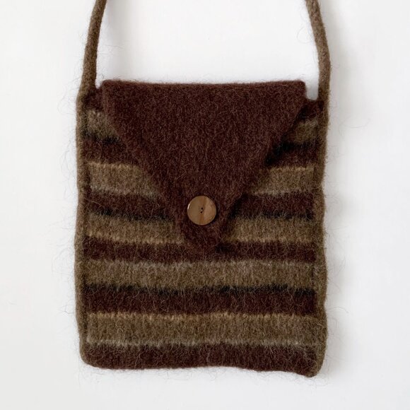 Vintage Wooly Fuzzy Bag Purse Striped Brown Cottagecore Whimsytwee Twee Fairy - Picture 2 of 12